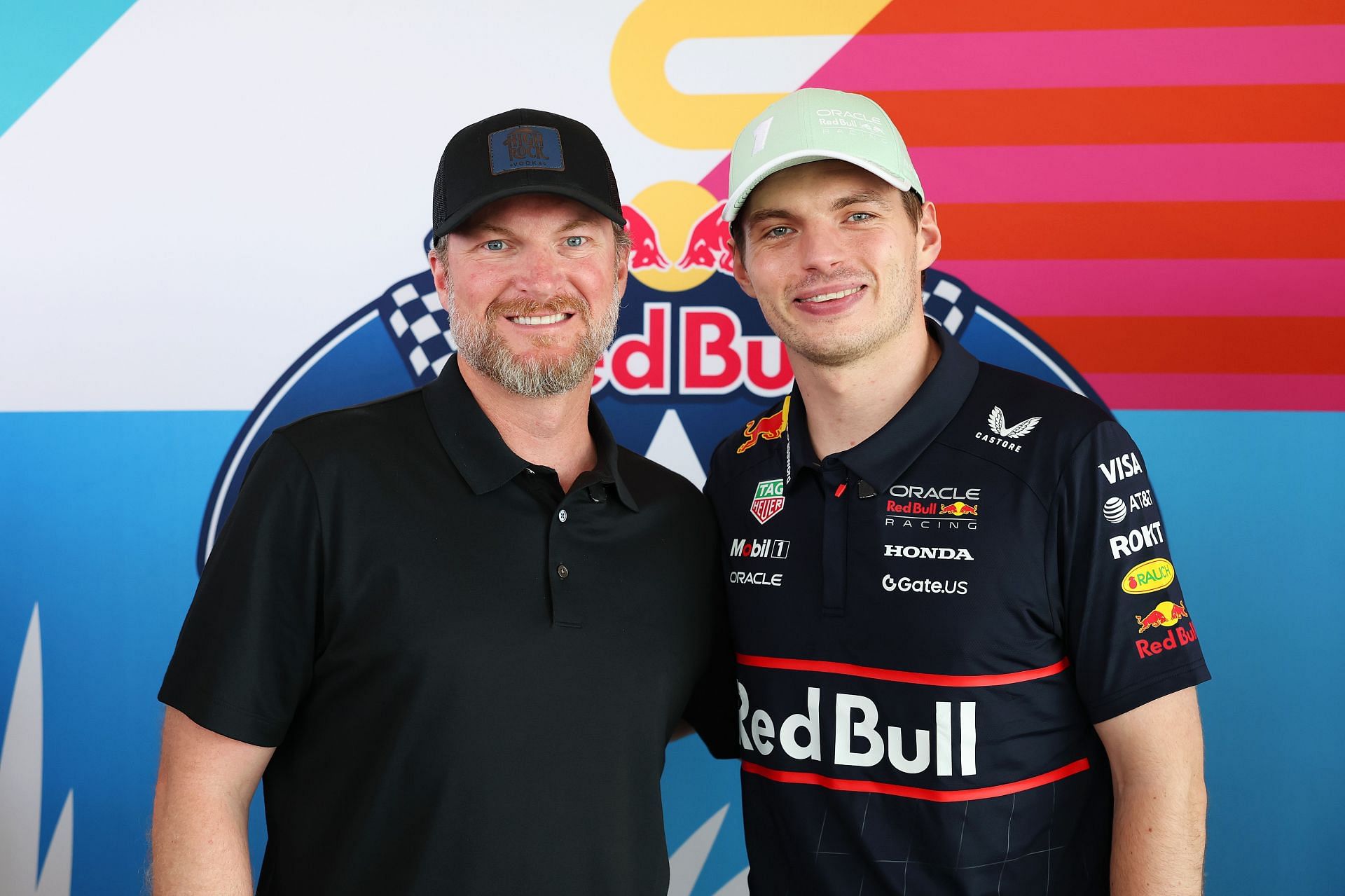 Dale Earnhardt Jr. with Max Verstappen of Oracle Red Bull Racing before the F1 Grand Prix of Miami at Miami International Autodrome on May 04, 2025- Source: Getty
